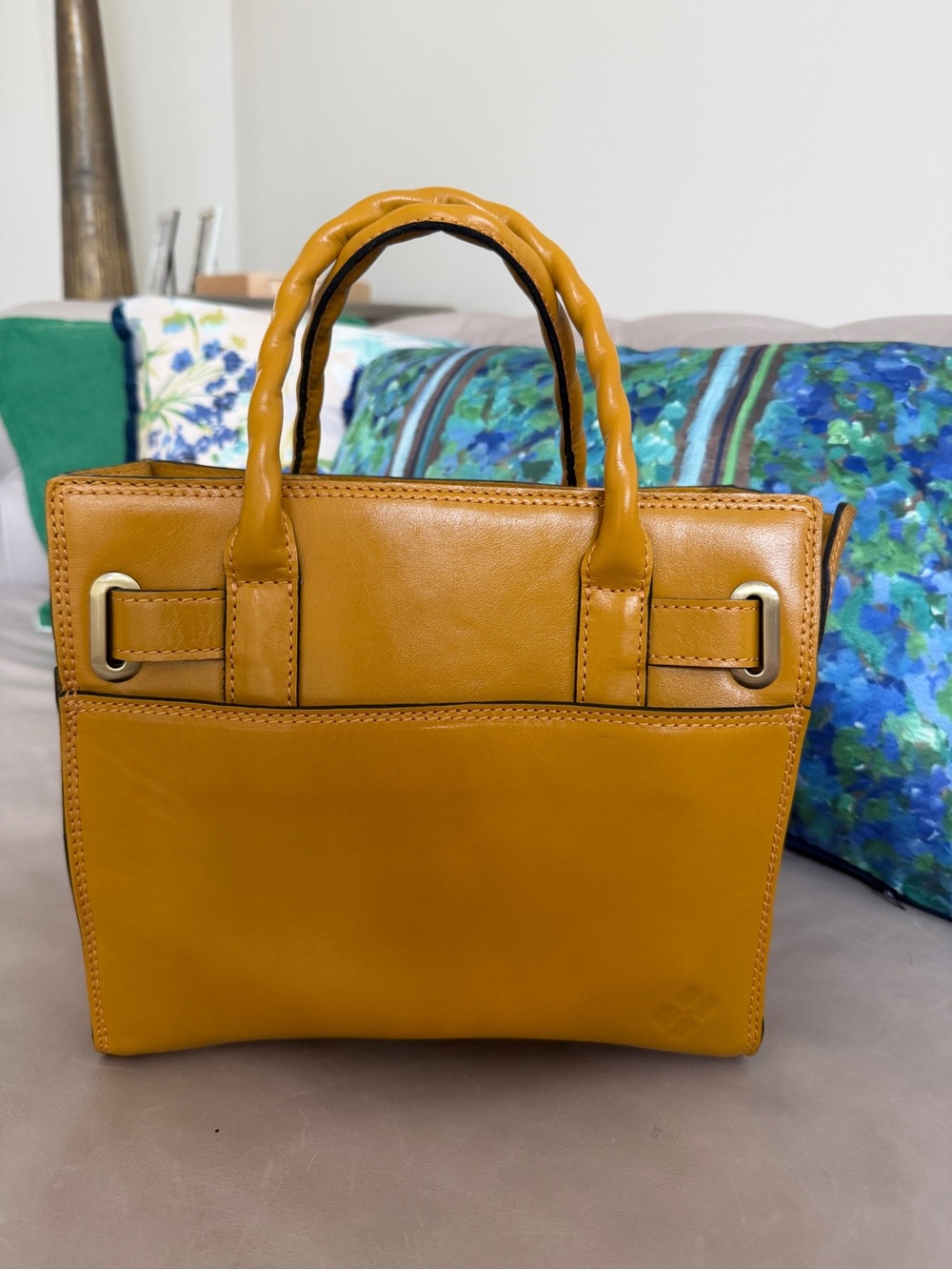 Patricia Nash Discovery Attica Leather Satchel Mustard Equestrian - Picture 2 of 7